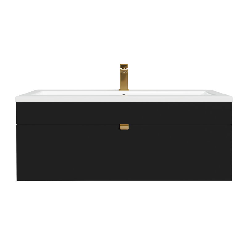 Meuble-lavabo mural moderne 42 po Loft Collection - Poignées noires / dorées, 42", Noir/or