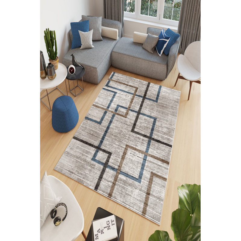Premium Grey Area Rug (5.2 x 7.5 Feet), 100% Polyester, 650 g/m² | Antibacterial, Digital Print, Eco-Friendly | Non-Slip PVC Dot Underside, Machine Washable | Perfect for Living Room, Bedroom & Home Decor