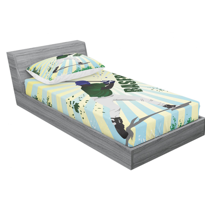 Baseball Microfiber Sheet Set, Twin Sheet Set + Fitted Sheet + 1 Pillowcase