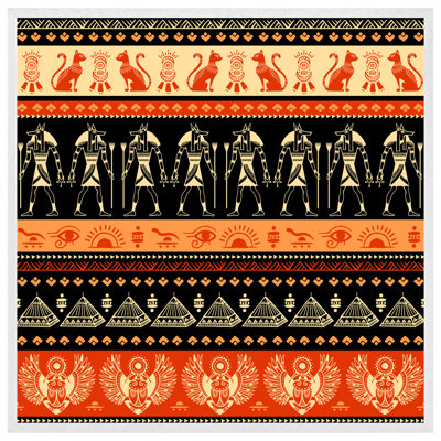 Partone Egyptian Heiroglyphs in Orange & Black 1 Piece Single Picture Frame Wall Art
