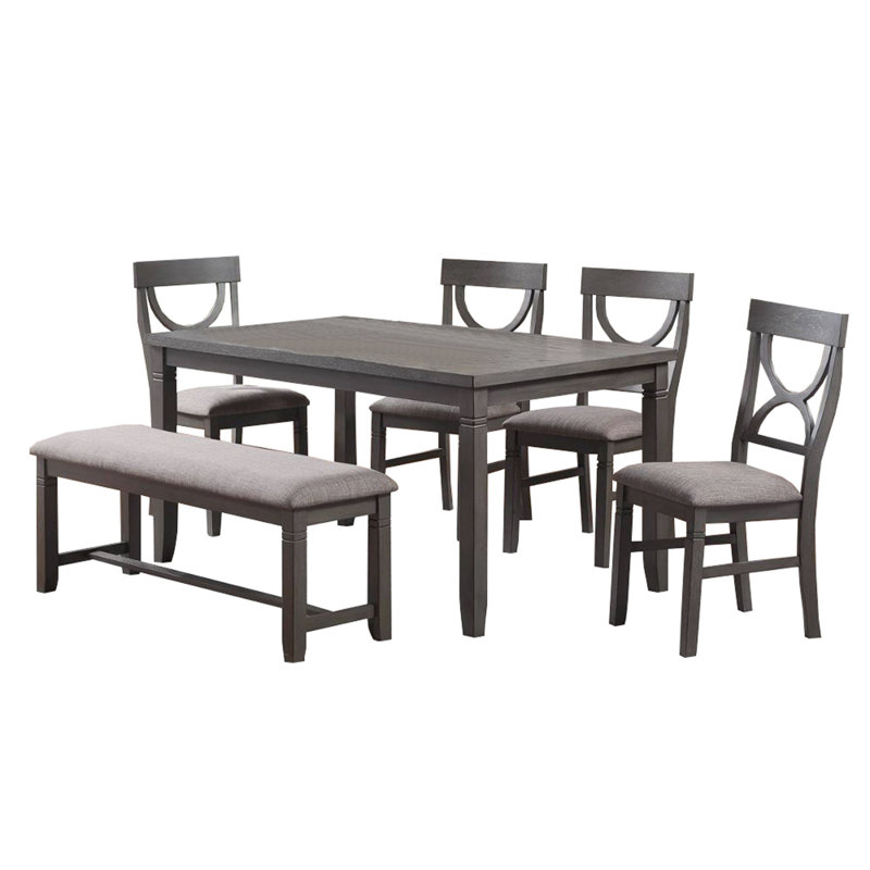 Ensemble de salle à manger en bois 6 pièces Carrol, blanc et gris, Gris