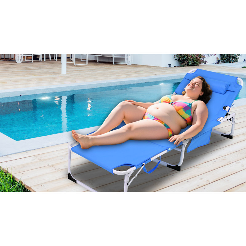 Fauteuil de bronzage réglable avec 5 trous blancs et un fauteuil de bronzage, 31 méridiennes pliantes pour le jardin, la pelouse, le cadre de la piscine, la conception ergonomique, la plage à poches latérales,