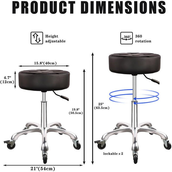 Height-Adjustable Rolling Stool With Extra-Thick Cushion