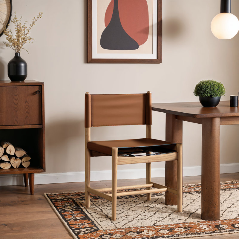 Chaise rembourrée en cuir Rawlins, Cuir cognac végétalien, Naturel