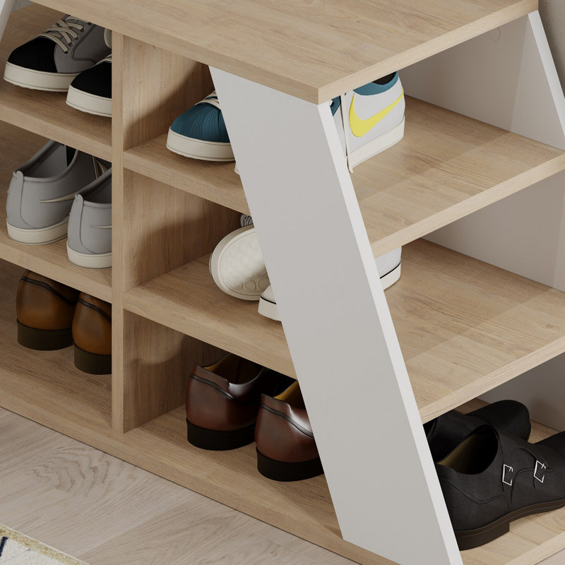 Armoire à chaussures moderne, chêne et blanc, 41,5 po x 19,7 po x 14,8 po | 100% panneau de particules enduit de mélamine, 0,7 po d'épaisseur | Peut supporter jusqu'à 176 lb | Solution de rangement élégante et fonctionnelle pour le vestibule et le couloir