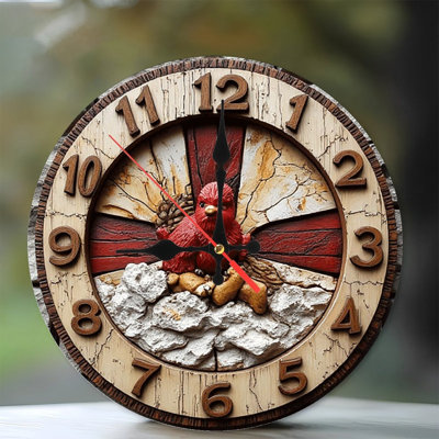 Rustic Bird Wall Clock Wooden Carved Design