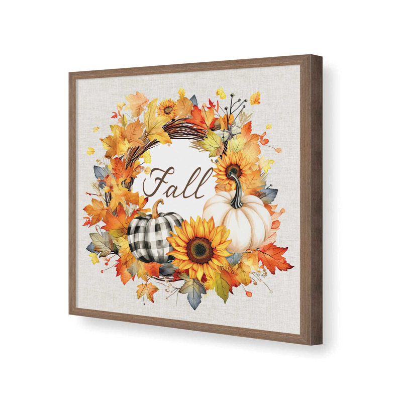 «Fall Wreath» par Nicole DeCamp, reproduction d'art, Brun, Impression encadrée, L 12 po x H 12 po