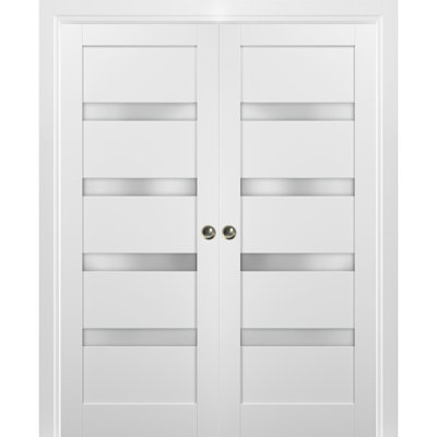 Quadro Frosted Glass Sliding Closet White Doors with Installation Hardware Kit
