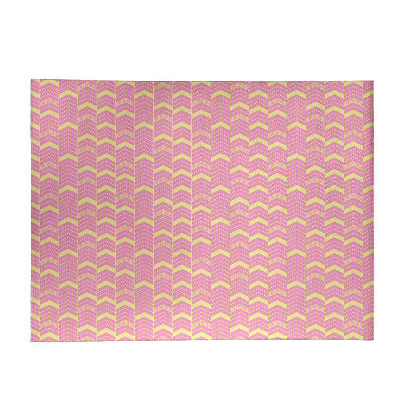 Tapis rose/jaune à chevrons lineed, Rectangle 9 pi x 12 pi
