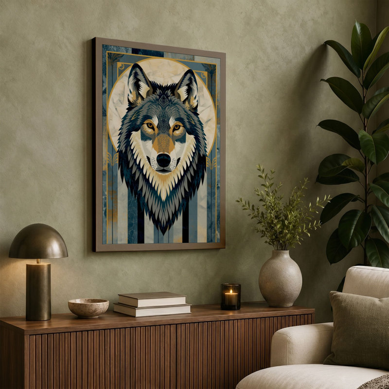 Noble Wolf Geometric - Wrapped Canvas, 18x12 - 45.7 x 30.5 cm, Ochre Border