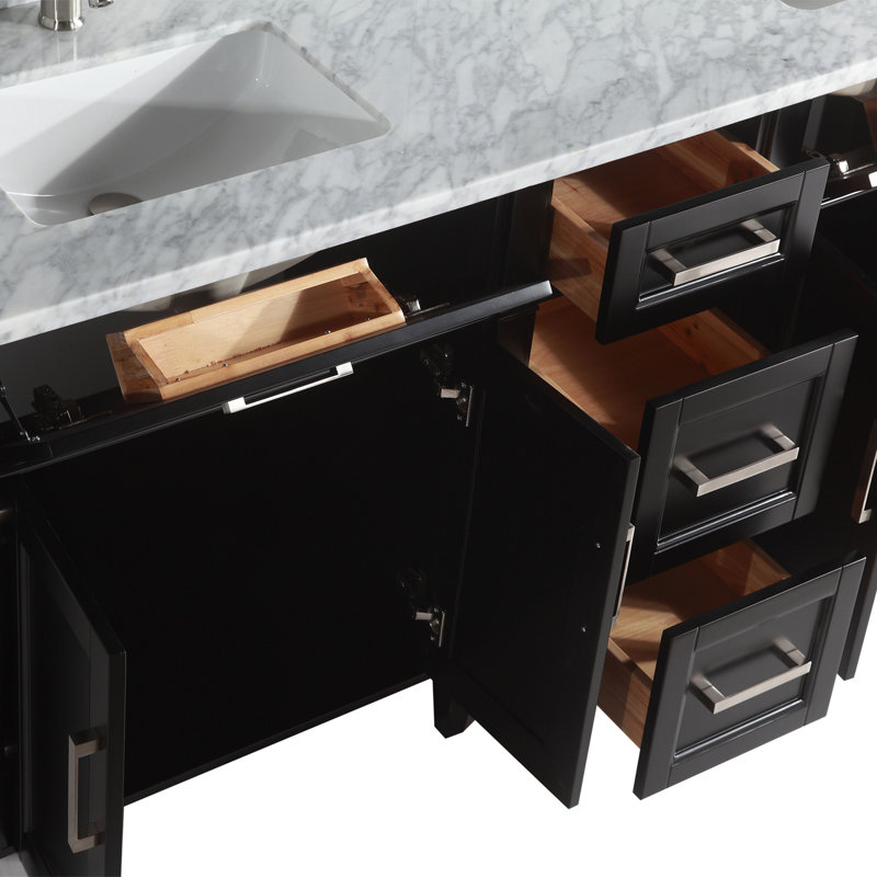 Lachine 72'' Double Bathroom Vanity with Carrara Marble Top, Espresso