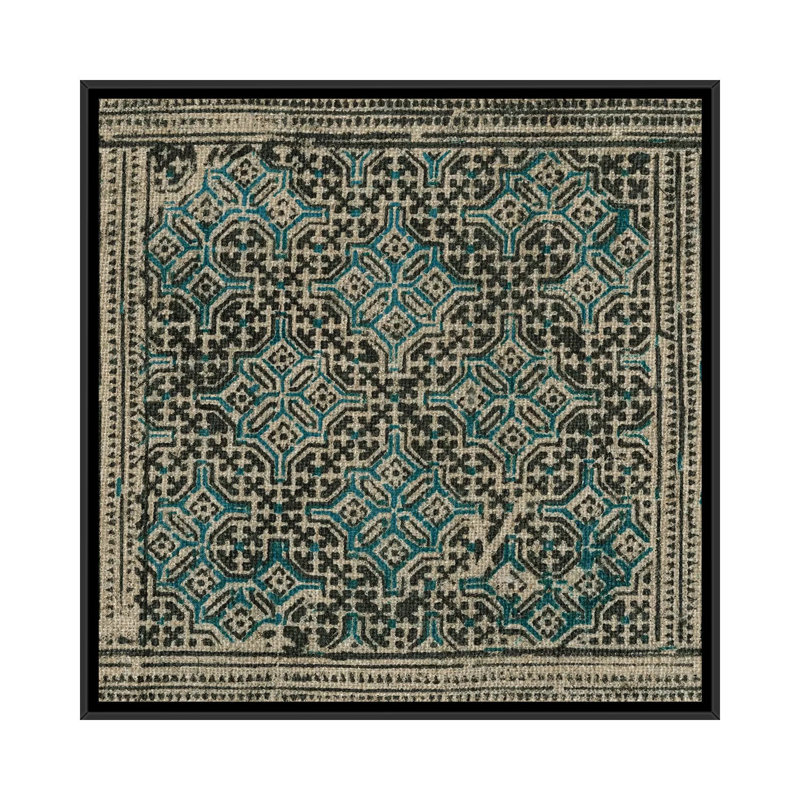 « block print textile iii », impression sur toile, H 18 po x l 18 po x P 1,5 po, Toile avec cadre noir