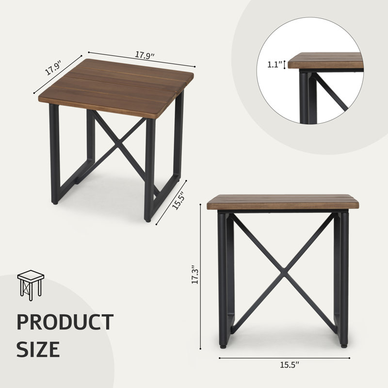Berklee 1-Piece Aluminum Outdoor Side Table With Wooden Top