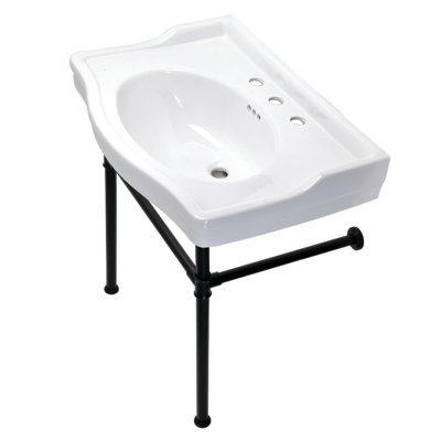 Ceramic U-Shaped Console Bathroom Sink with Overflow