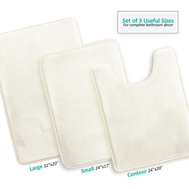Aighan 3 Piece Ultra Soft and Absorbent Memory Foam Bath Rug Set with Non-Slip Backing, White