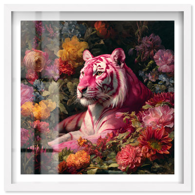 Décoration murale moderne King of the Dahlias II par Notoriart, cadre blanc, 21 x 21
