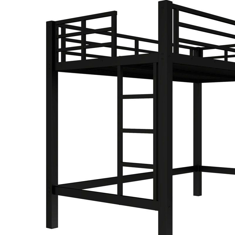Lit mezzanine simple en métal noir avec support stable, double échelle latérale et style élégant et élégant dans un dortoir
