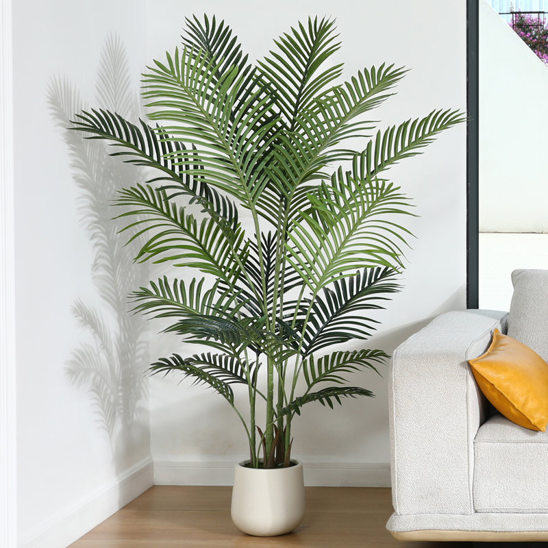 Adcock Faux Palm Plants with Round White Planter, Pre Potted Fake Greenry Palm Tree for Home Decor, 60" H x 20" W x 20" D