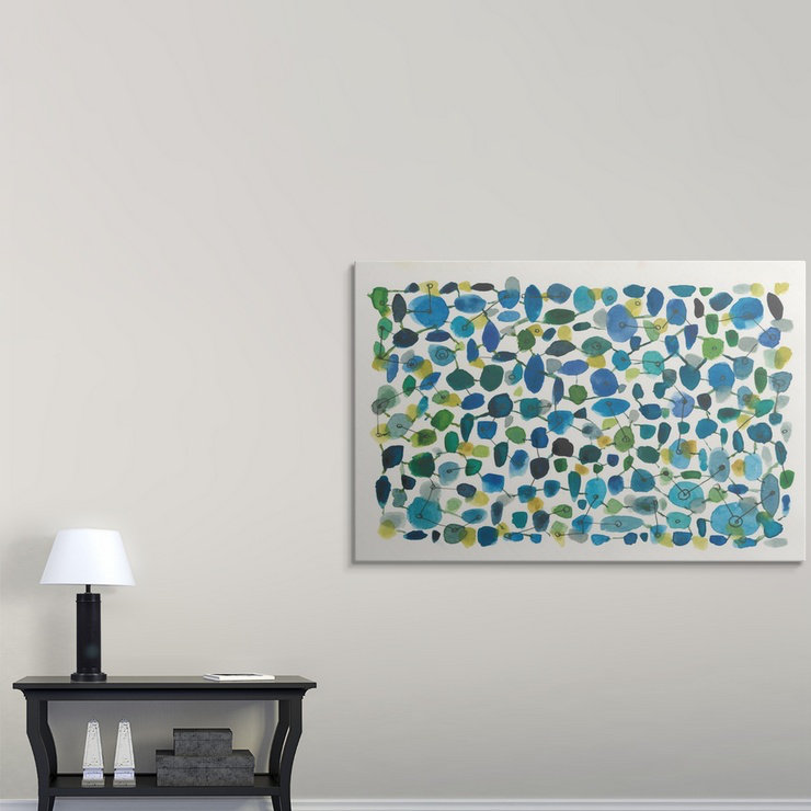 «Mid Century III» par Cheryl Warrick, reproduction d'art, Cadre blanc, H 28 po x l 38 po x p 1 po