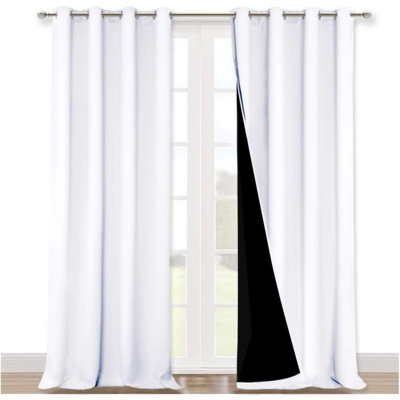 Eliott Solid 100% Blackout Thermal Insulated Grommet Curtain Panels Heat and Full Light Blocking Curtains for Living Room with Black Liner 2 Panels Set
