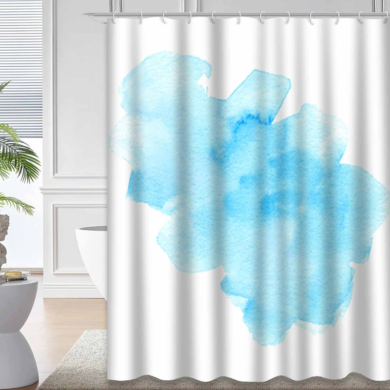 Rideau de douche coloré à motif abstrait bleu et blanc avec 12 crochets, L 72 po x l 72 po