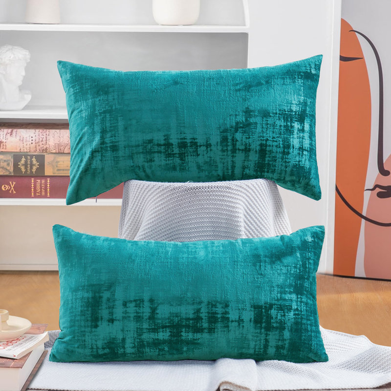 Housse de coussin rectangulaire en velours texturé, Sarcelle foncée