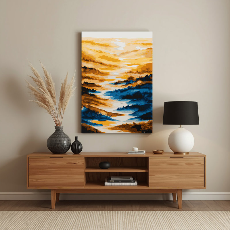 Aquarelle paysage 47, art mural en métal beige, H 20 po x l 16 po