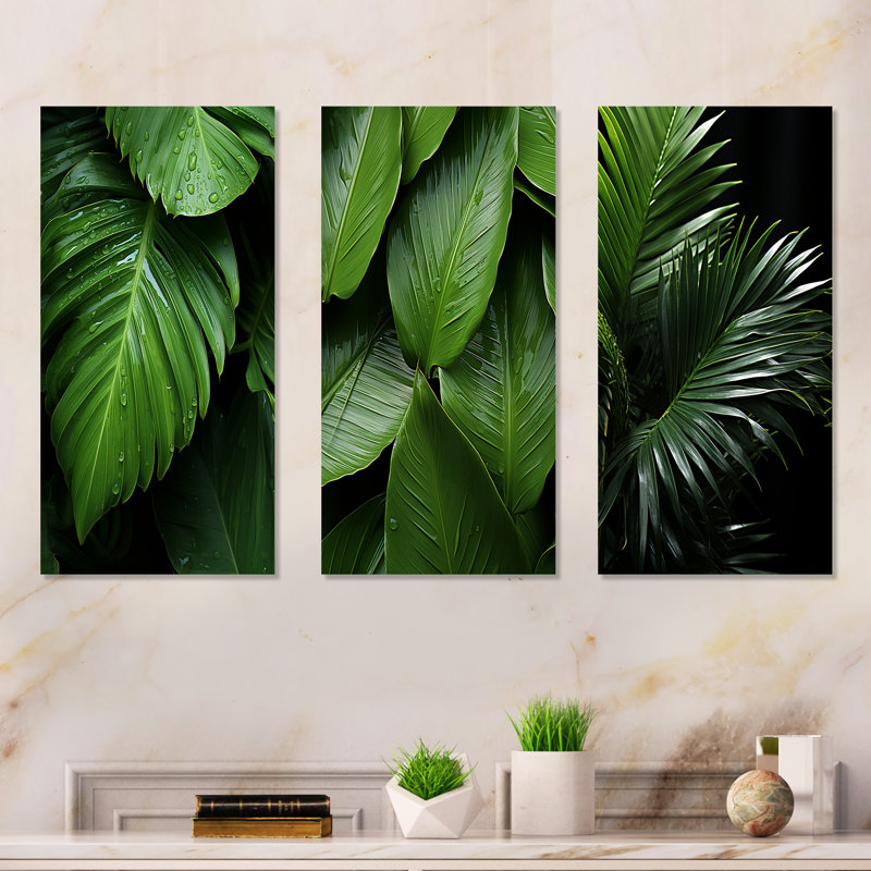 Palm Leaves Serenity - Palms & Palm Trees Metal Wall Decor Set Of 3, 28" H x 36" W
