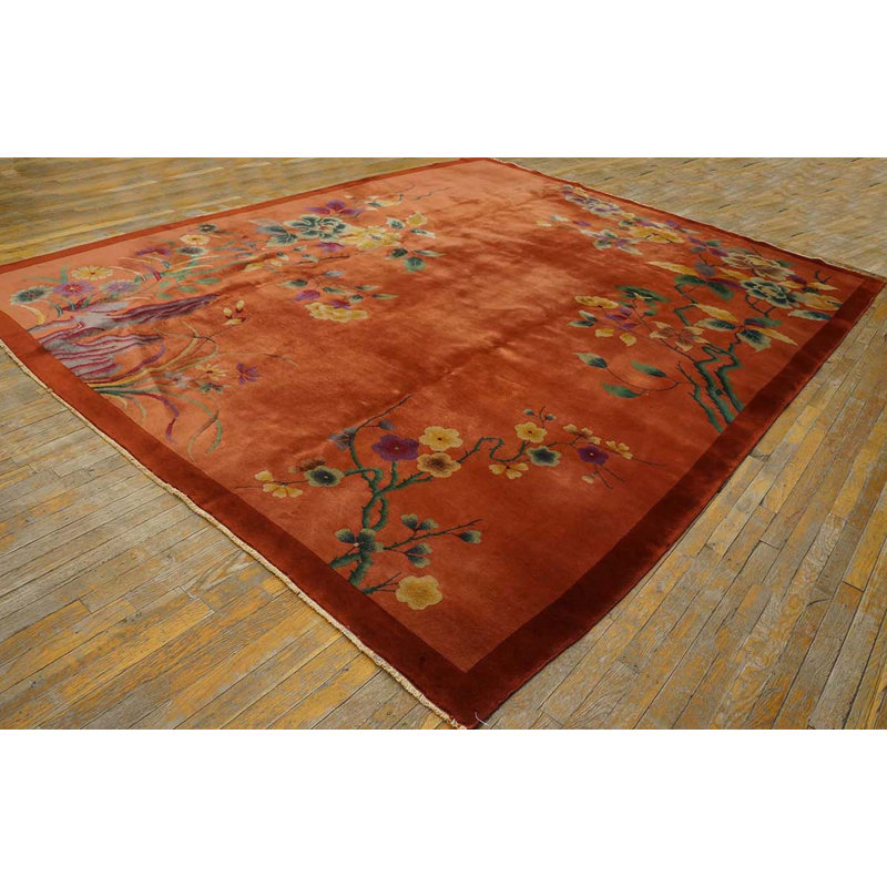 Tapis rouge antique en laine Art Deco