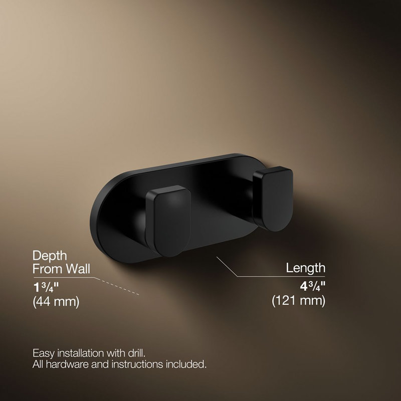 Composed® Wall Mounted Double Robe Hook, Matte Black
