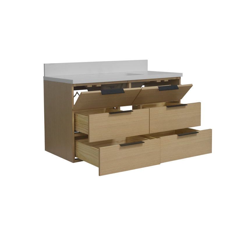 Ensemble de meuble-lavabo simple mural 42 po Mitchell, Bois blond, Blanc mat