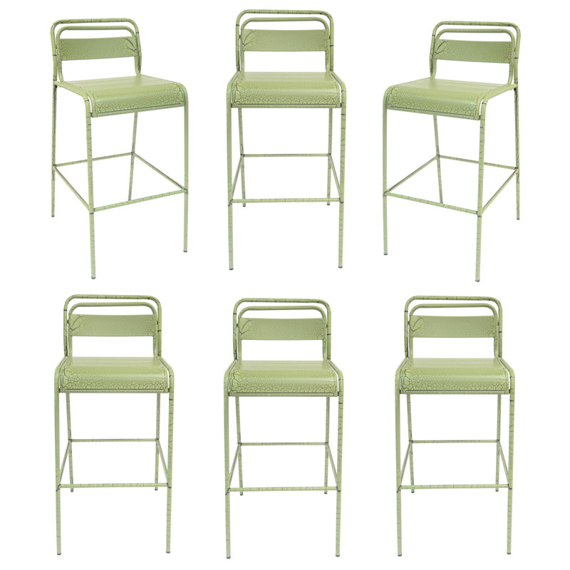 Extérieur de 6 chaises en fer avec finition craquelée mate résistante aux intempéries, chaises de style lattes 6, tabourets lisses craquelés, évolutifs