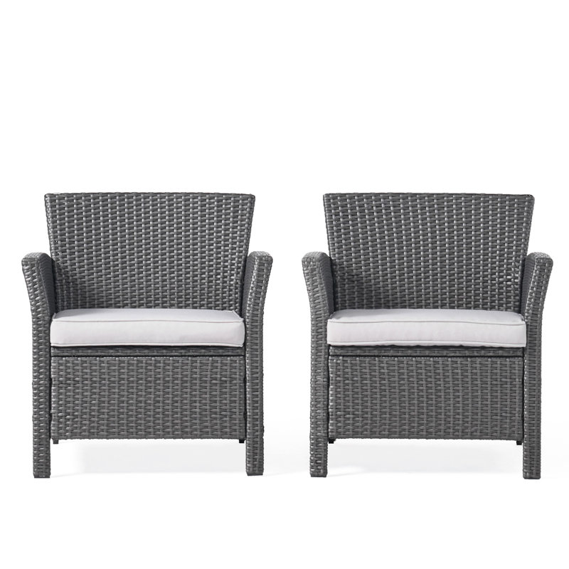 St Outdoor Chairs (2) - Grey Pe & Iron, Waterproof Fabric Cushions, 28.53" D X W 31.14" H, 21.98 Lbs 2Pcs + Iron Pad, 28.53In 31.14In, 21.98Lb Weight