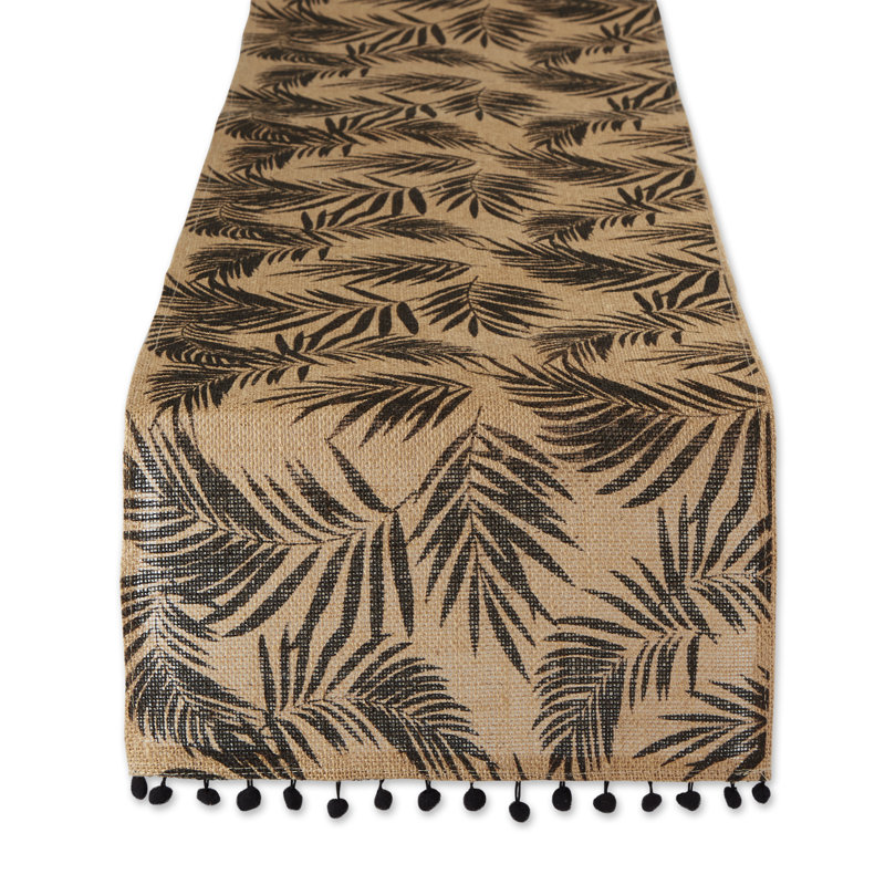 Chemin de table en jute noire sur fond de jute naturelle 14 x 72 po