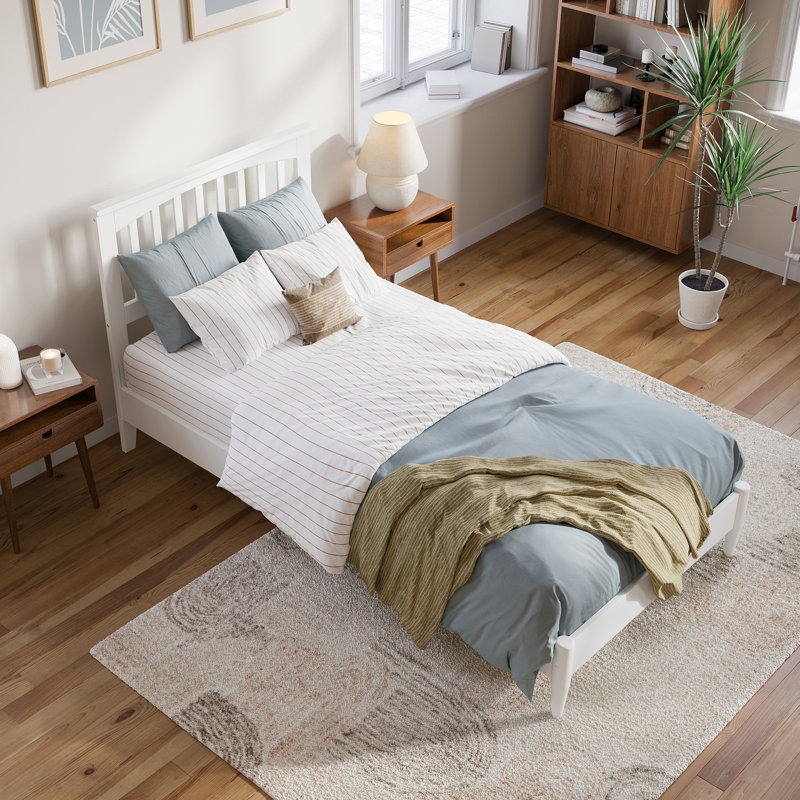 Aritra Solid Wood Low Profile Platform Bed, Twin XL, White