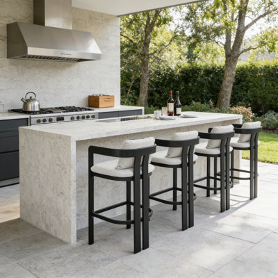 Outdoor Aluminum Patio Bar Stool with Armrests, Modern Counter Height Stool for Patio