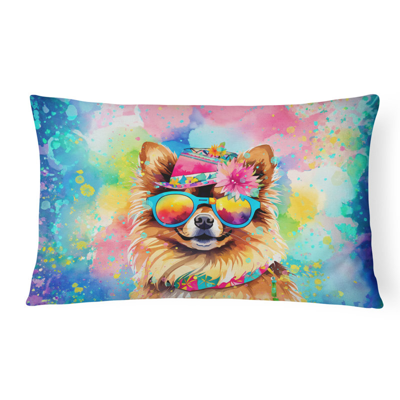 Pomeranian Hippie Dawg Fabric Decorative Pillow