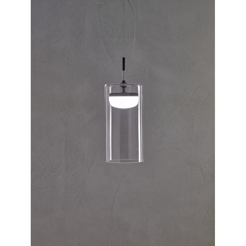 1 - Light LED Cylinder Pendant, 240cm H x 18cm W x 18cm D, Matt Black, 3000K