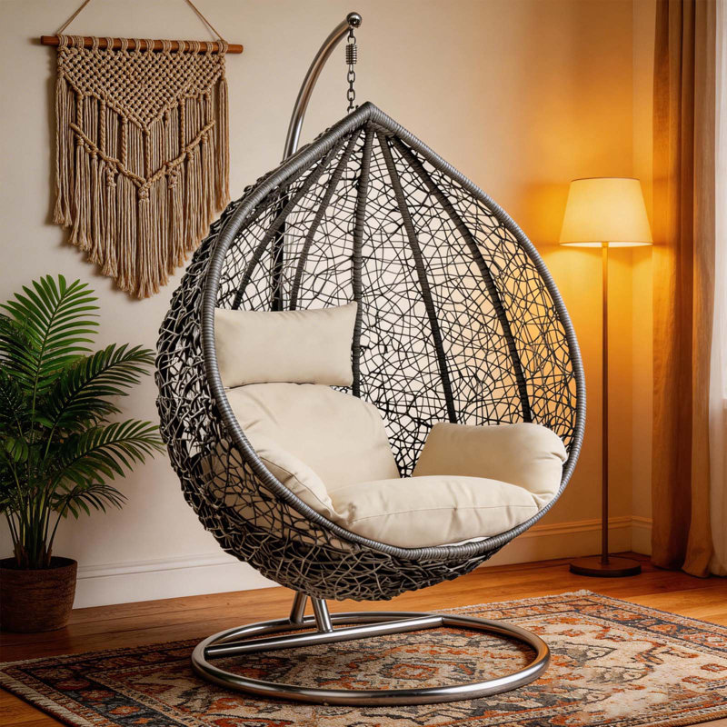 Naperon Garden Swing Chair with Stand, Grey/White 