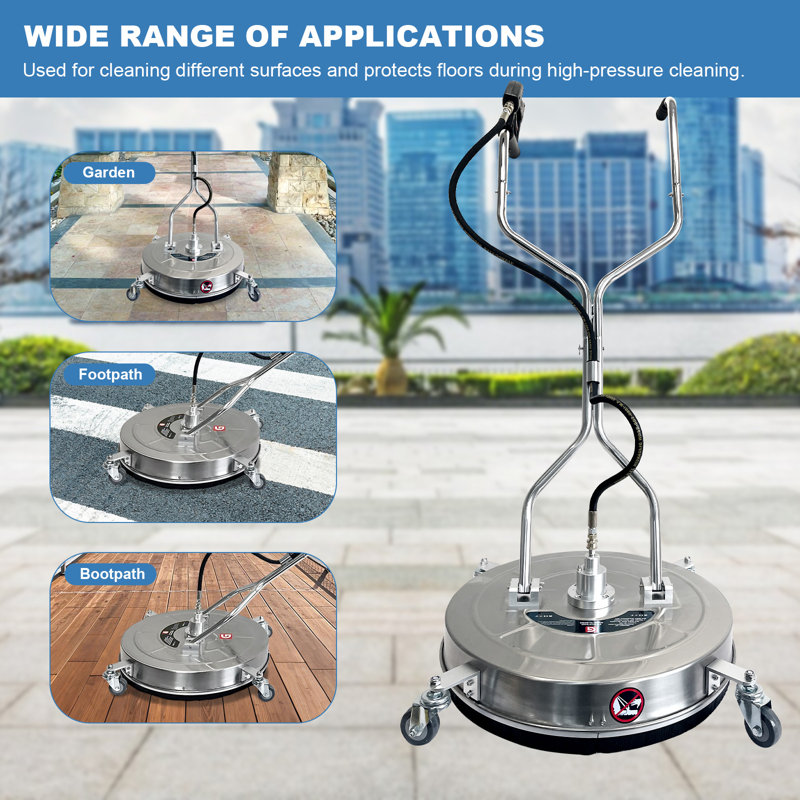 24" Pressure Washer Surface Cleaner with 4 Wheels, Stainless Steel Dual Handle Power Washer Surface Cleaner, 4900 PSI for Pressure Wash Attachment for Driveways, Pathway, Sidewalks, Patios, Decks