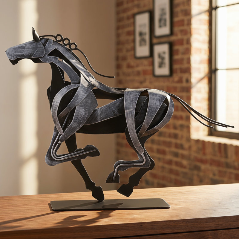 Sculpture de cheval en métal faite à la main, Gris
