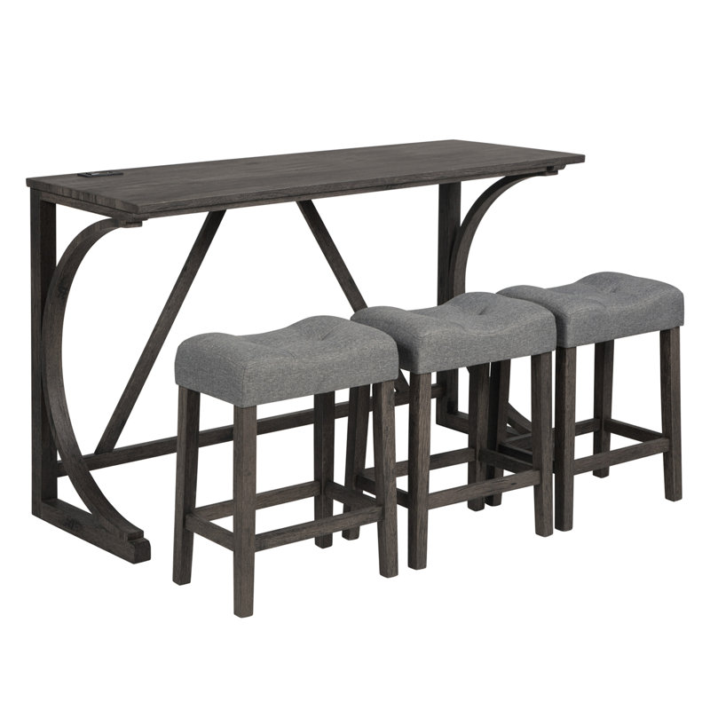 Ensemble de table de salle à manger 4 pièces, Gris / gris foncé, Gris foncé