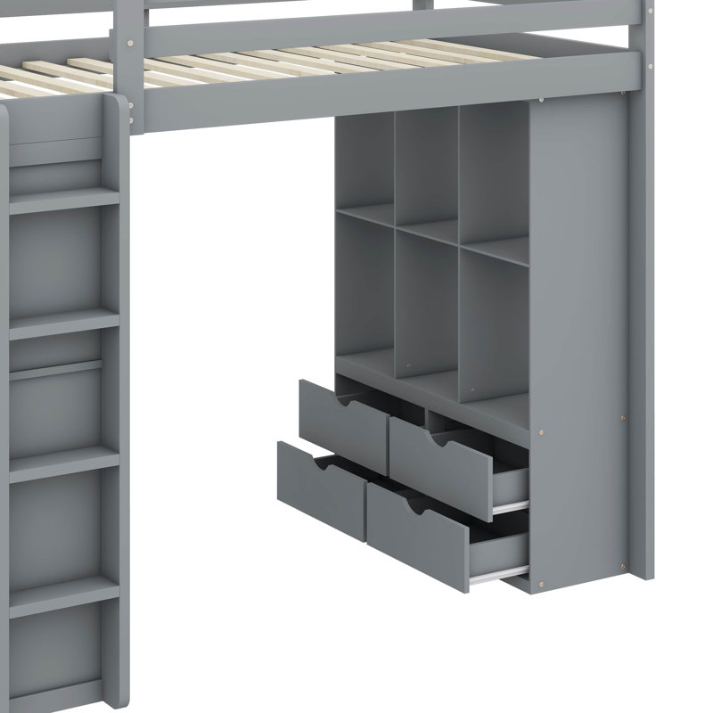 Lit mezzanine avec grandes tablettes Jonavan, Simple, gris