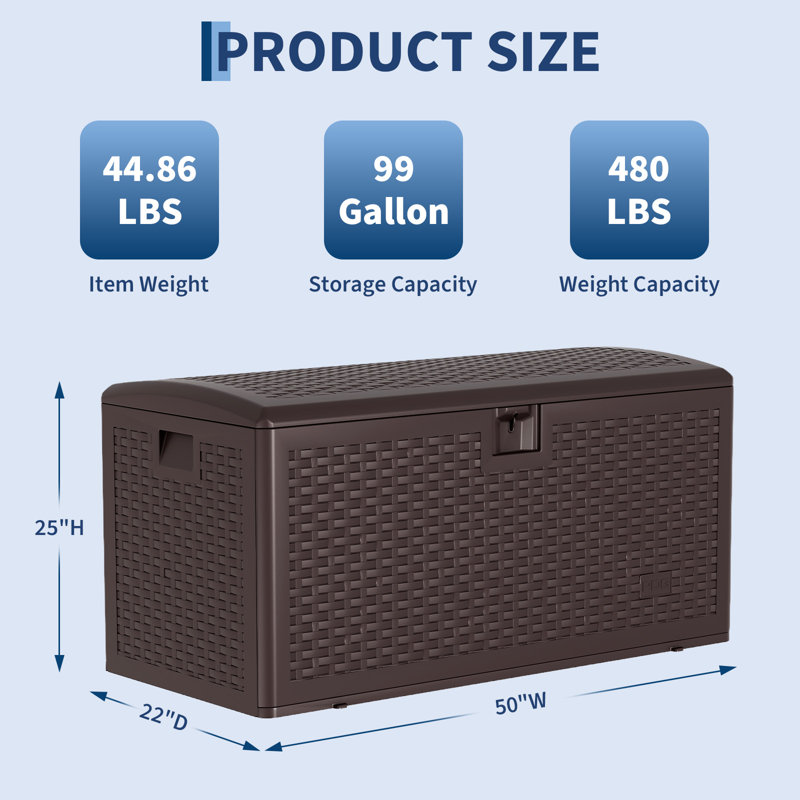 Outdoor Storage Deck Box, Resin Wicker Waterproof Patio Storage Container, Weather-Resistant Bin for Cushions, Tools, Toys & Pool Supplies