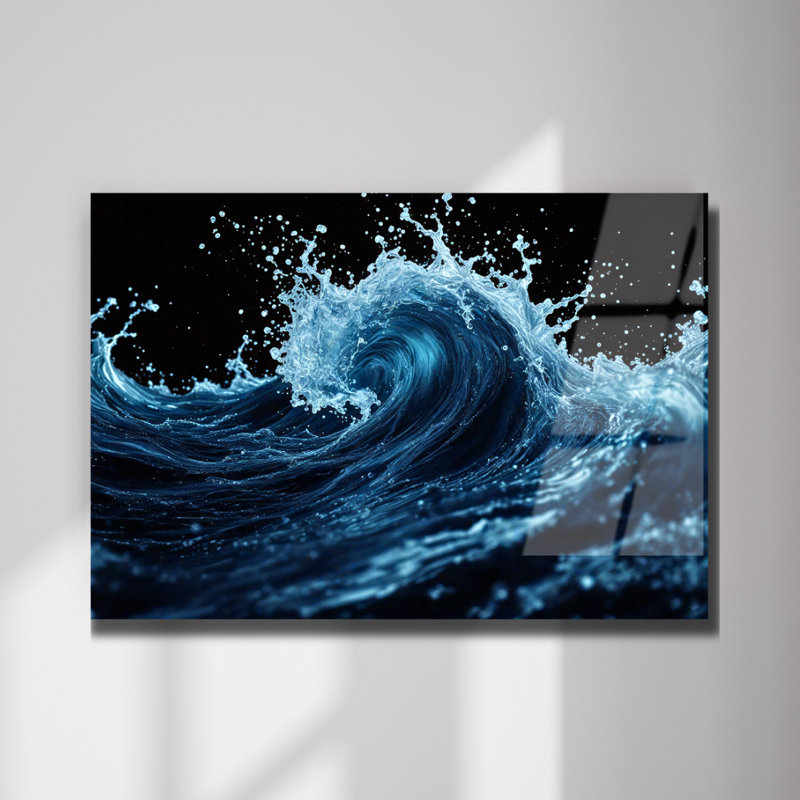 Décoration murale bord de mer en verre trempé Blue Wave, H 8 po x l 12 po