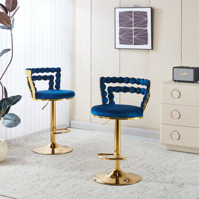 Chaise de bar moderne (ensemble de 2) avec pieds en tube de fer de couleur dorée, coussins moelleux et dossier confortable, convient à la salle à manger, au salon, au café et au tabouret de bar