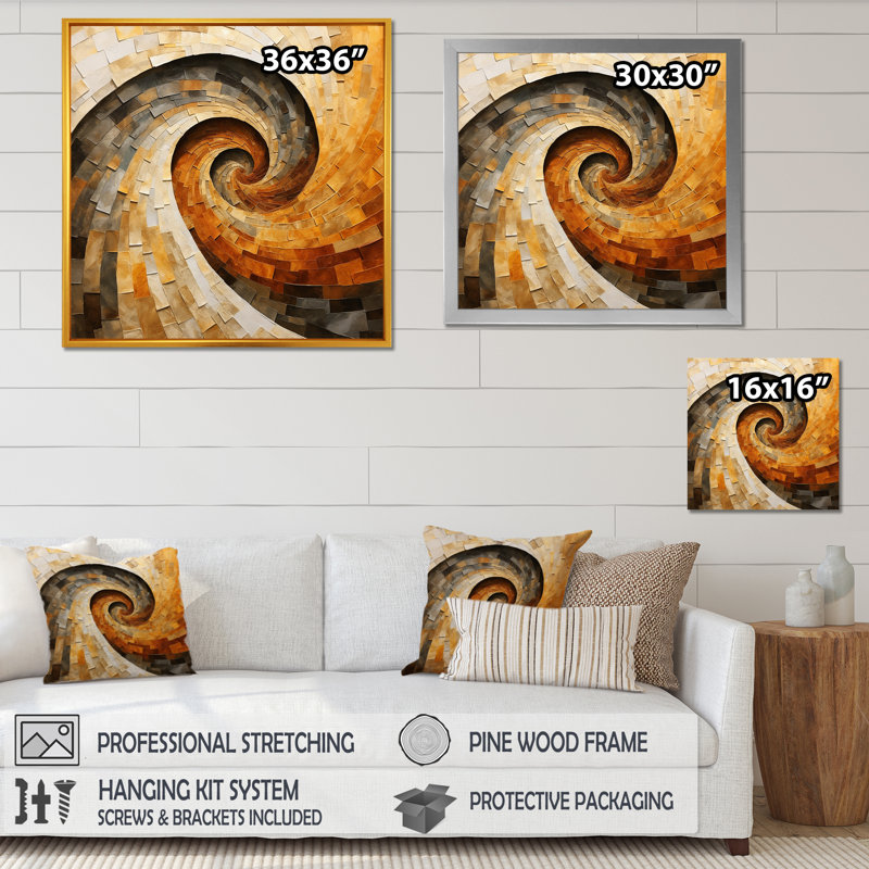 «Orange», minimalisme, spirales, poteries abstraites, spirales abstraites_106127, Encadrement doré