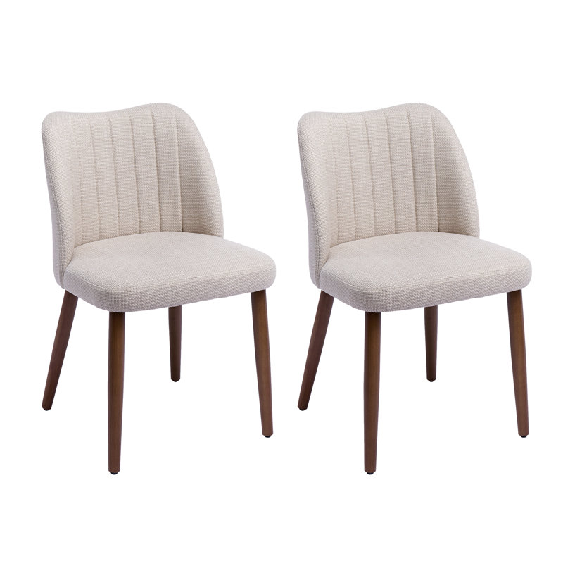 46.5cm H Fabric Upholstered Back Side Chair Solid Wood Dining Chair, Beige