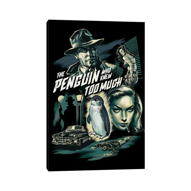 Le pingouin qui savait trop d’espace, H 26 po x l 18 po x P 1,5 po, Toile tendue, Pas de tapis
