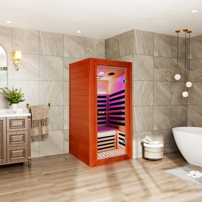 Sauna infrarouge en bois Eumen pour 1 personne avec haut-parleurs Bluetooth et lampes de lecture Eulen